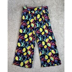 Tabitha Brown Target Pants Women Large Lemon‎ Print Wide Leg Linen Blend Beachy